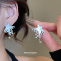 Star Crystal Fringe Drop Earrings in Silver and Black view 4