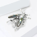 Silver Bee Brooch Abalone Shell Wings Textured Metal Pin view 3