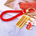 Gold Abacus Keychains with Four Message Tags Clasp and Red Braided Loops view 1