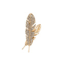 Gold Rhinestone Feather Brooch Pin With Cutout Leaf Detail view 5