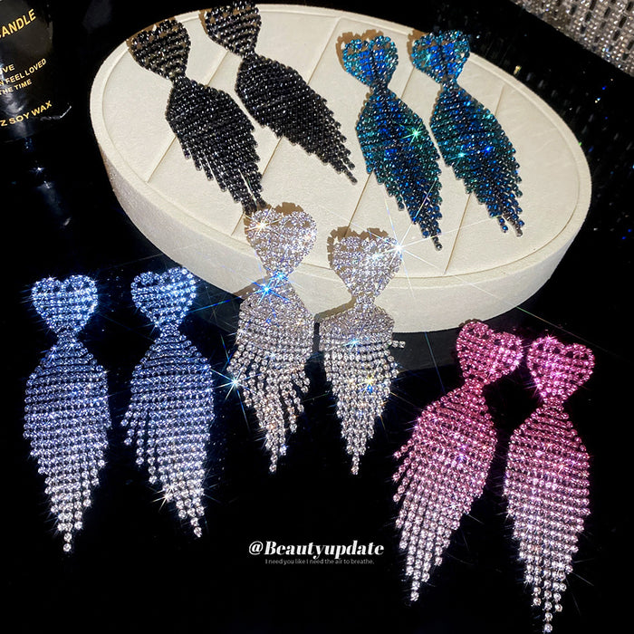 Crystal Bow Tassel Stud Earrings in Five Colors Decorative Jewelry Accessory