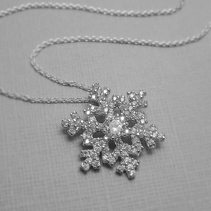 Silver Tone Crystal Snowflake Pendant Chain Necklace