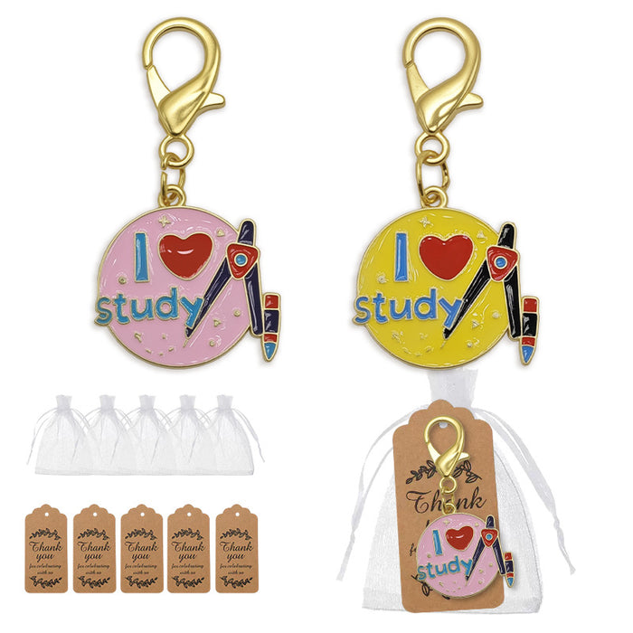 I Love Study Compass Pencil Enamel Lobster Clasp Keychain