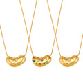 Gold Bean Heart Pendant Necklace Color Stones Pearls Or Rhinestones view 5
