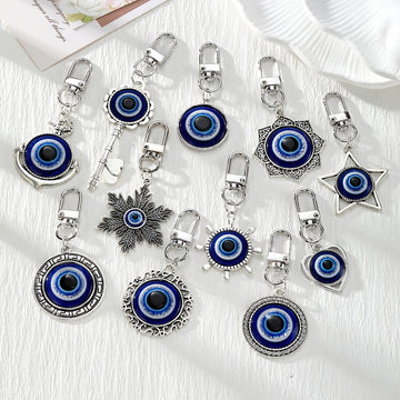 Silver Tone Blue Evil Eye Lobster-Clasp Charms in Eleven Designs and Set
