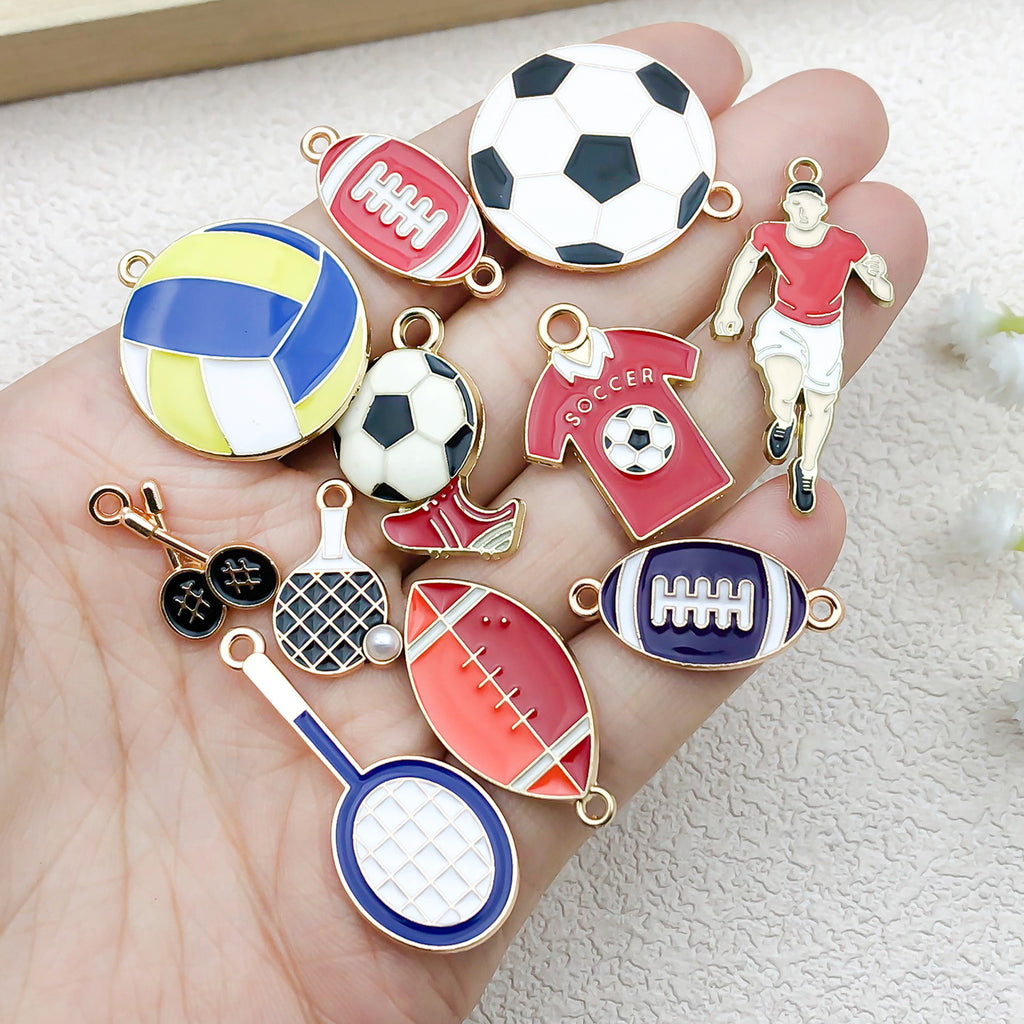 Enamel Zinc Alloy Soccer Basketball Volleyball Charm Pendants for DIY Sports Jewelry
