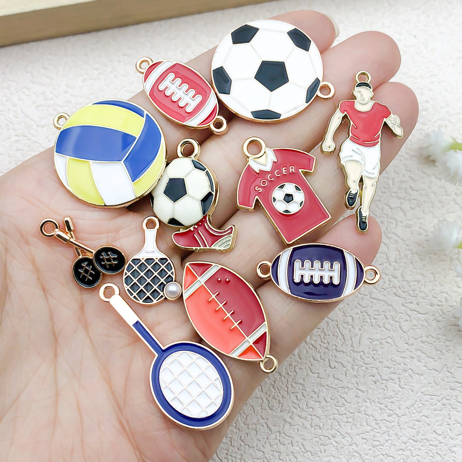 Enamel Zinc Alloy Soccer Basketball Volleyball Charm Pendants for DIY Sports Jewelry