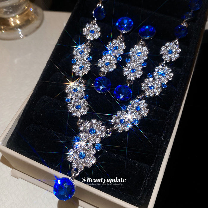 Blue Crystal Flower Silver Necklace Drop Earrings Styles