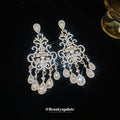 Silver Filigree Chandelier Earrings with Crystal Drops view 2