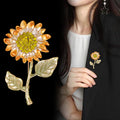 Yellow Gold Tone Sunflower Crystal Enamel Two Designs Metal Brooch Pin view 4