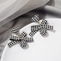 Black White Houndstooth Heart Bow Fabric Drop Earrings view 1