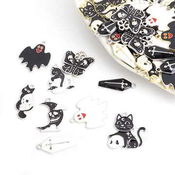 Halloween Cat Ghost Bat Coffin and Moon Enamel Alloy Charms