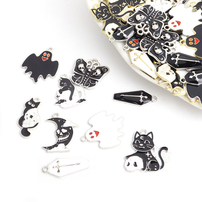 Halloween Cat Ghost Bat Coffin and Moon Enamel Alloy Charms