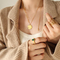 Daisy Flower Pendant Dual Chain Necklace Gold Steel Slider view 4