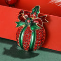 Red Crystal Apple Brooch with Green Enamel Bow and Leaf view 2