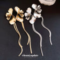 Sculpted Metal Petal and Wavy Stem Long Drop Earrings view 4