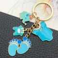 Blue and Pink Baby Elephant Footprint Metal Keychain Pair view 3