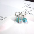 Turquoise Stone Silver Hoop Drop Earrings 11 Styles view 10
