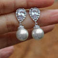 Teardrop CZ Halo Faux Pearl Drop Earrings White Pink view 2