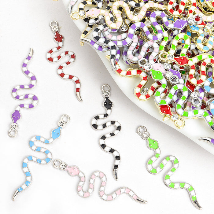 Striped Snake Enamel Metal Jewelry Charms, 12 Colorways