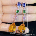 Gold Tone Multicolor Gem Linear Drop Earrings Amber Teardrop view 4