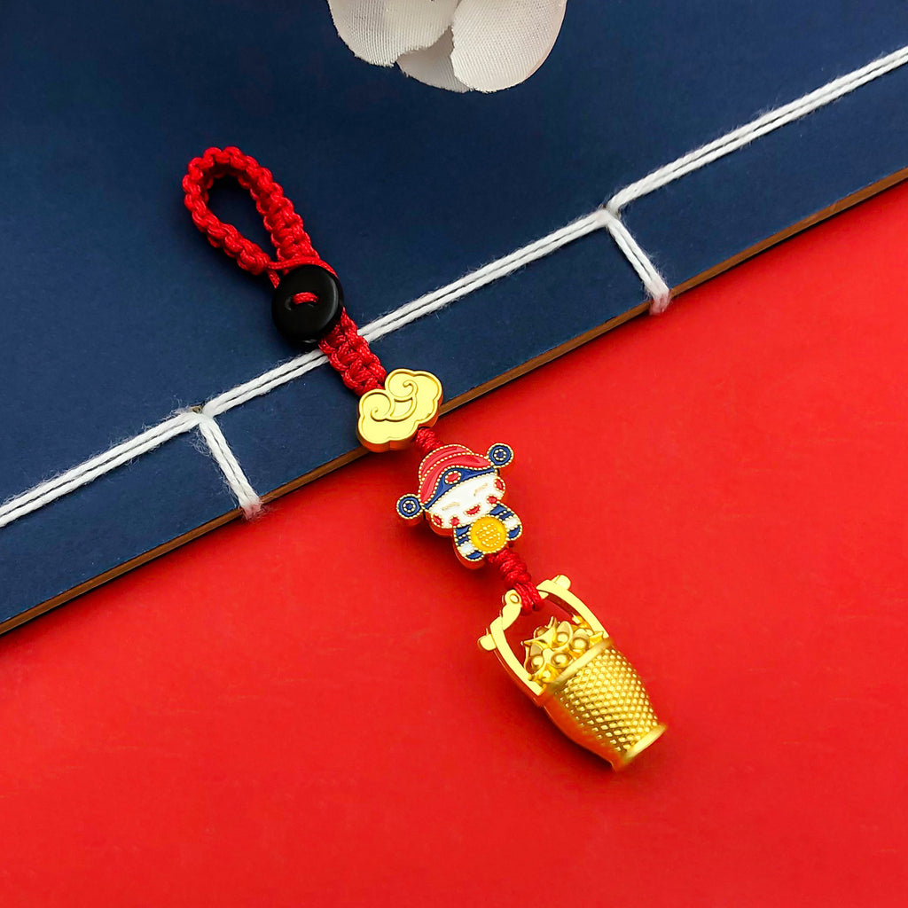 Zinc Alloy God of Wealth Gold Bucket keychain charm for car bag phone strap decor