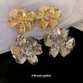 Layered Metal Flower Statement Stud Earrings in Two Finishes view 2