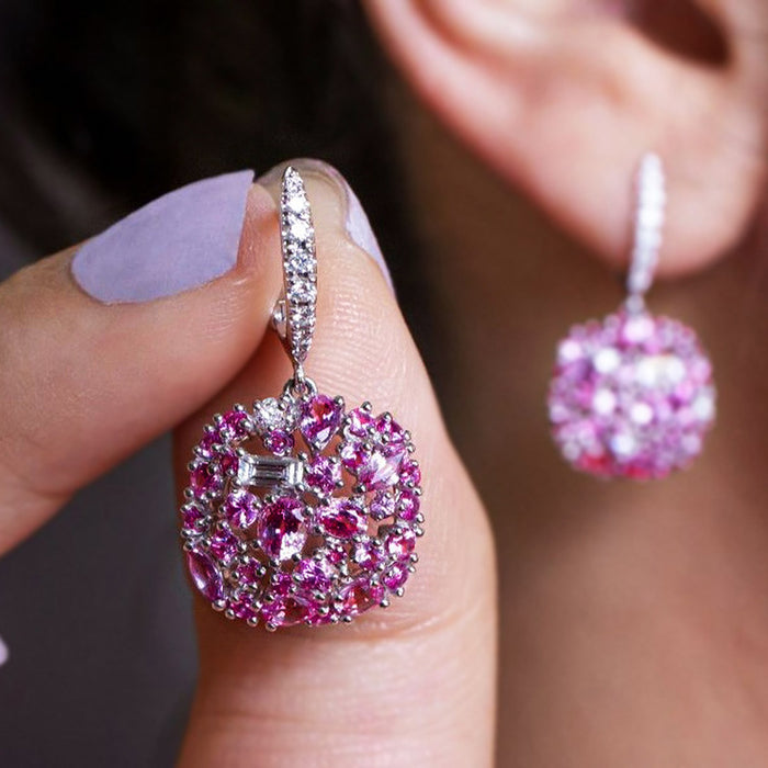 Pink Crystal Ball Leverback Earrings Metal Jewelry Design