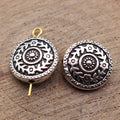 Antique Silver Floral Pattern Round Metal Spacer Bead view 2