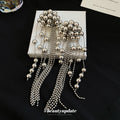 Silver Tone Beaded Chain Chandelier Earrings Fashion Jewelry view 4