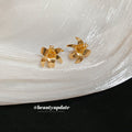 Gold Tone Sculpted Flower Stud Earrings Fashion Jewelry view 4
