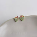 Gold Tone Mint Green Crystal Grape Cluster Stud Earrings view 3