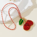 Red Beaded Cherry Charm Pendant With Rhinestone Accents view 2