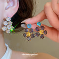 Gold Tone Crystal Flower Stud Earrings in Two Colorways view 2