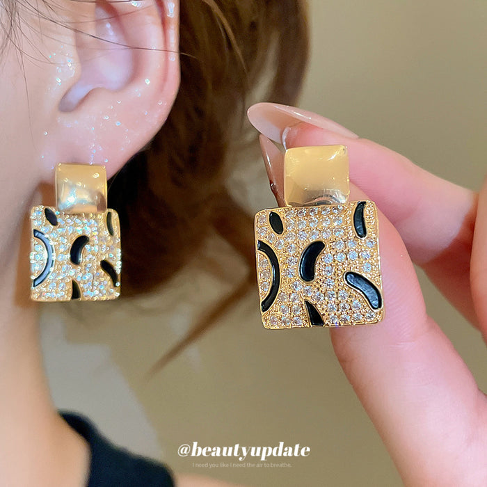Gold Tone Crystal Openwork Square Drop Earrings Jewelry