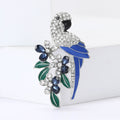 Silver Tone Blue Enamel Rhinestone Parrot Flower Branch Brooch view 2