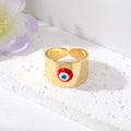 Gold Tone Wide Cuff Evil Eye Adjustable Rings in Eight Colors view 8