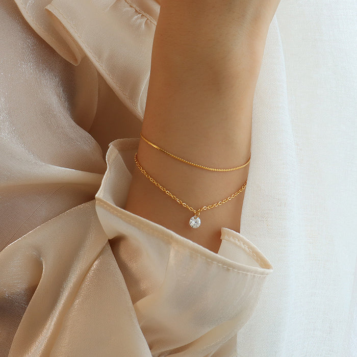 Gold Dual Layer O and S Chain Bracelet with CZ Drop
