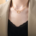Circle Ring Pendant Necklace Dual Chains Gold Steel Rose view 8