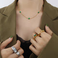 Emerald Green Rectangle Zircon Station Necklace Gold Steel view 3