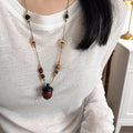 Red And Black Acorn Pendant Long Mixed Beaded Necklace view 6