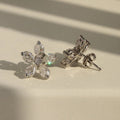 Five-Petal Marquise Clear Stone Floral Stud Earrings In Silver Tone view 3