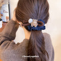 Brown Ruffle Fabric Hair Tie Leopard Print Bear Pom Accent view 4