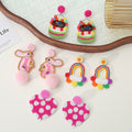 Beaded Novelty Drop Earrings Bunny Rainbow Heart Birthday view 1