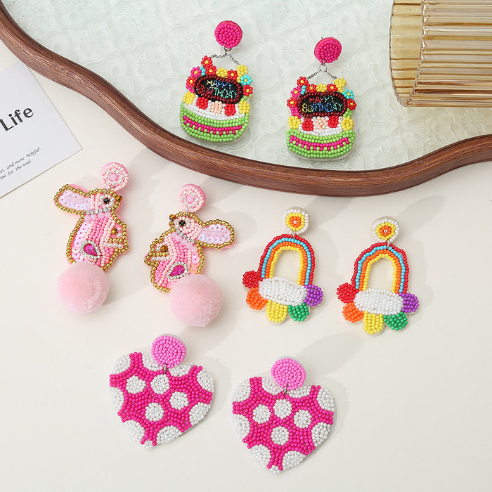 Beaded Novelty Drop Earrings Bunny Rainbow Heart Birthday
