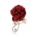 Fabric Rose Brooch with Crystal Loop in Pink and Red view 5