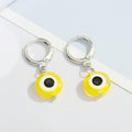 Silver Tone Round Evil Eye Huggie Drop Earrings in Eight Colors view 10