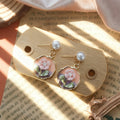 Pearl Stud Enamel Floral Frame Drop Earrings Nine Styles view 8