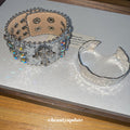 Silver Hammered Cuff and Crystal Cross Leather Bracelet view 2