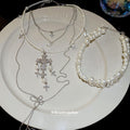 Layered Pearl and Crystal Cross Pendant Necklaces Jewelry Accessory view 2